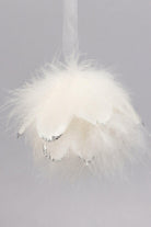 White Feather Christmas Tree Bauble with Silver Glitter Tips Fluffy Hanging Ornament - G Decor