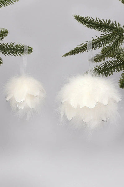 White Feather Christmas Bauble with Silver Glitter Tips