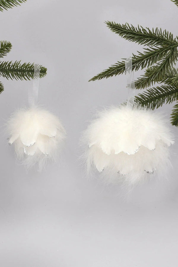 White Feather Christmas Bauble with Silver Glitter Tips