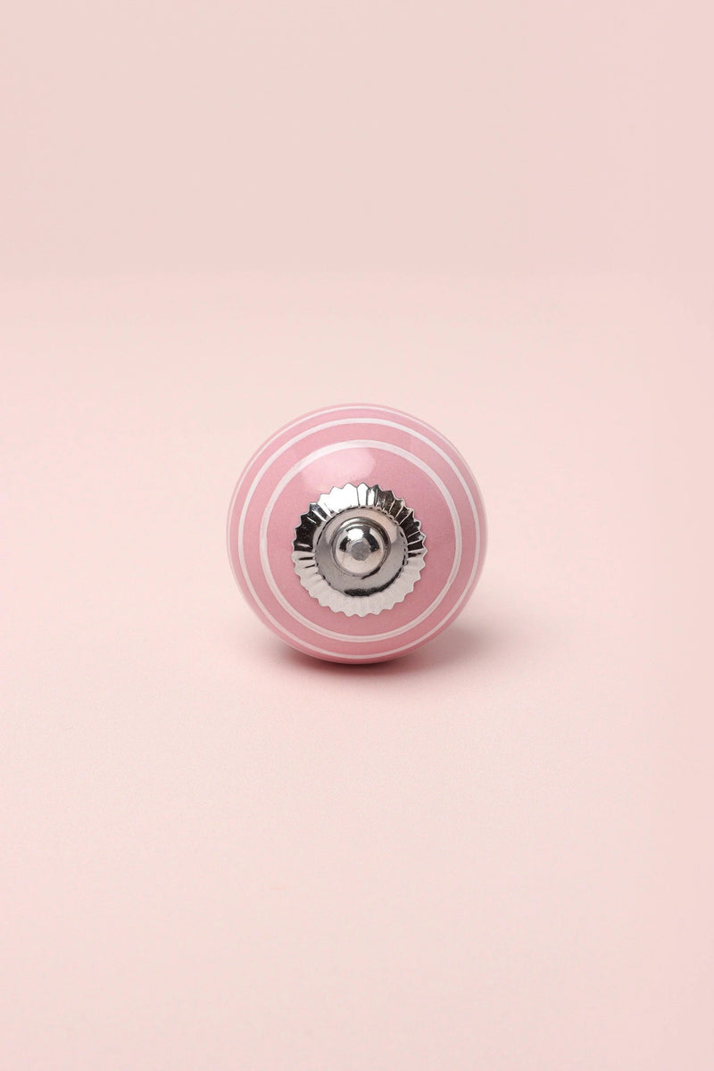 White Striped Hand-Painted Ceramic Cabinet Knob in Pink and Yellow — Multipack