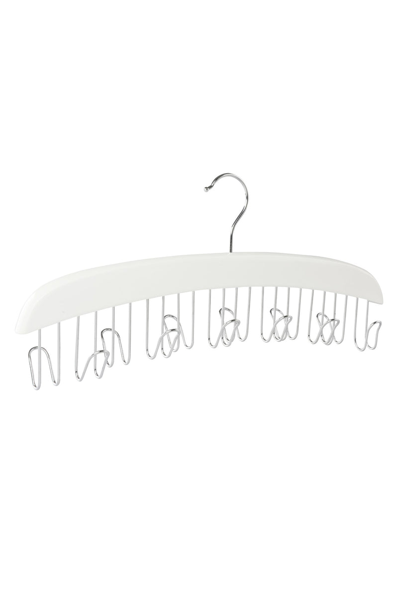 White Wooden Belt Hanger with Metal Hooks