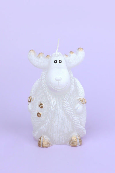 G Decor Candles & Candle Holders White Winter Wonderland Reindeer Candle in Overcoat