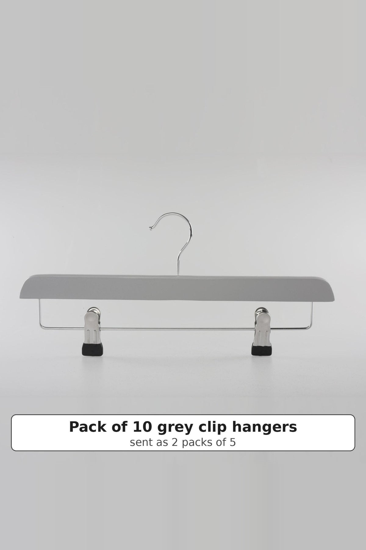 Grey wooden clip hanger with two metal clips, sold as a pack of 10 (sent as 2 packs of 5)