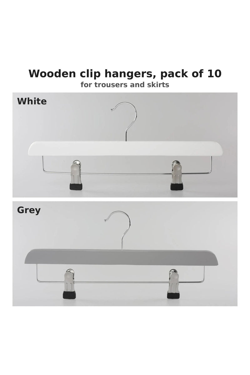 Wooden Trouser Hangers with Clips, Pack of 10