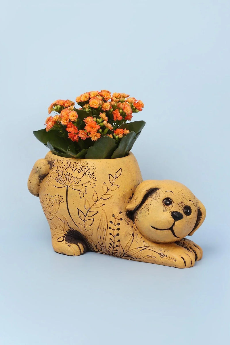 Hand-Finished Sculptural Cement Dog Planter