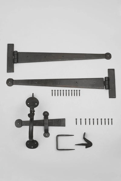 18″ Hand-Forged Coinbase T Hinges with Thumb Latch — Beeswax