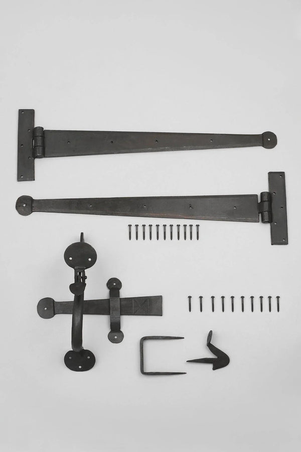 18″ Hand-Forged Coinbase T Hinges with Thumb Latch — Beeswax