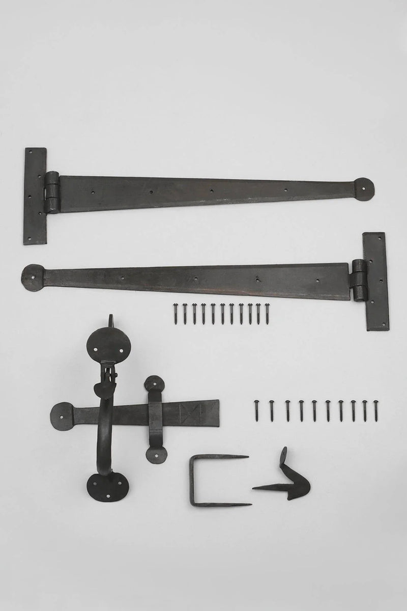 18″ Hand-Forged Coinbase T Hinges with Thumb Latch — Beeswax