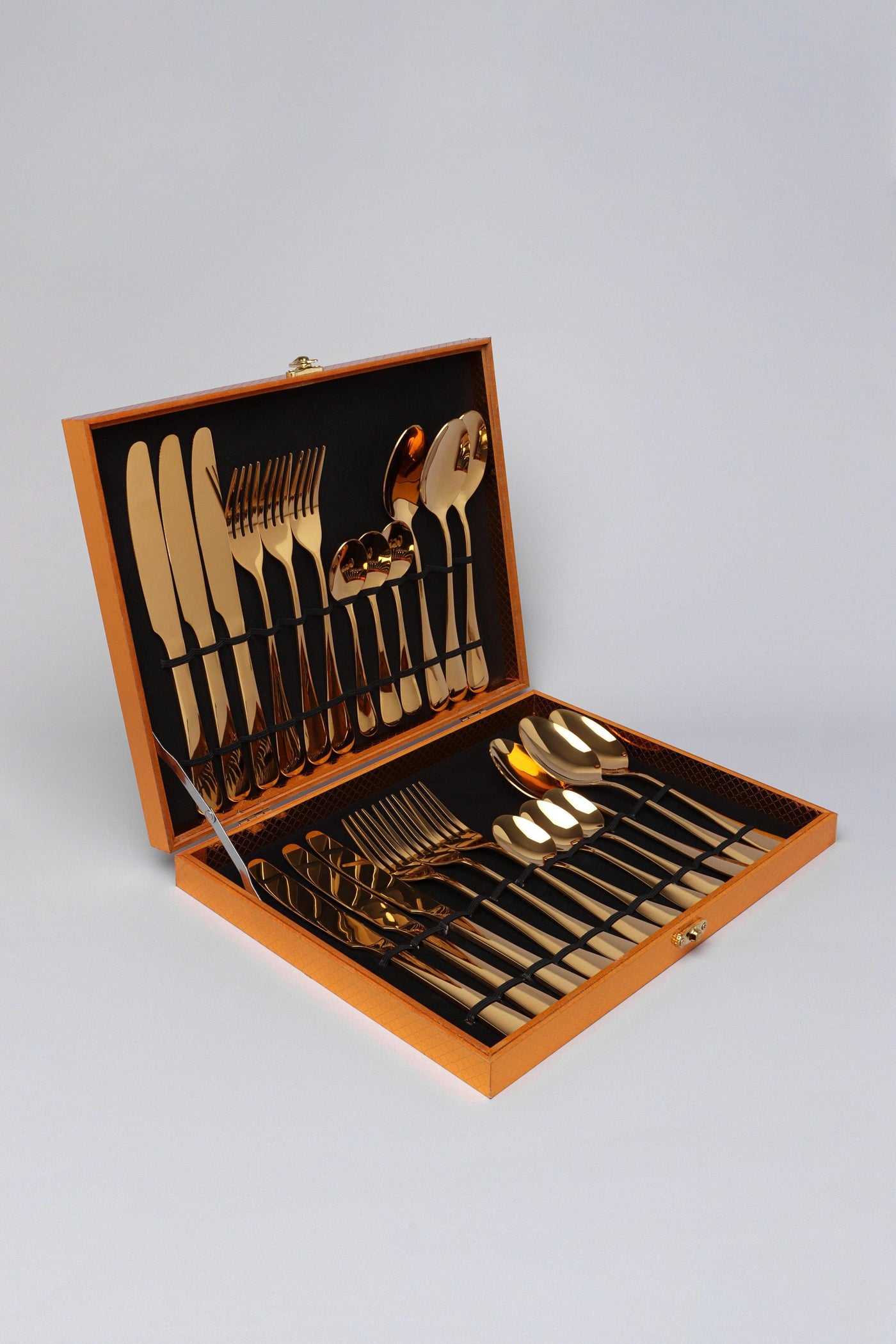 24 Piece Vermont Gold Metal Stainless Steel Flatware Cutlery Set Gift Box - G Decor