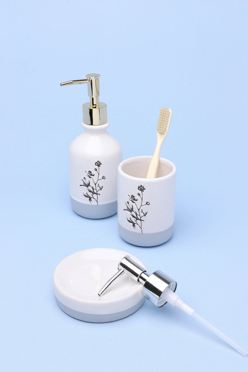 Three-Piece Artistic Floral Bathroom Set in Cream Gold and Chrome