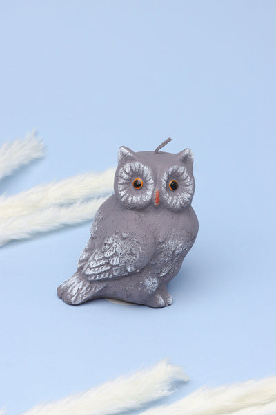 Gdecorstore Candles & Candle Holders Grey 3D Owl Figure Pillar Candle
