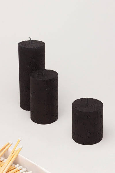 G Decor Candles Black / Set Adeline Onyx Black Textured Retro Pillar Candle