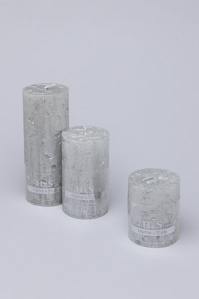 G Decor Candles Adeline Silver Metallic Textured Pillar Candle