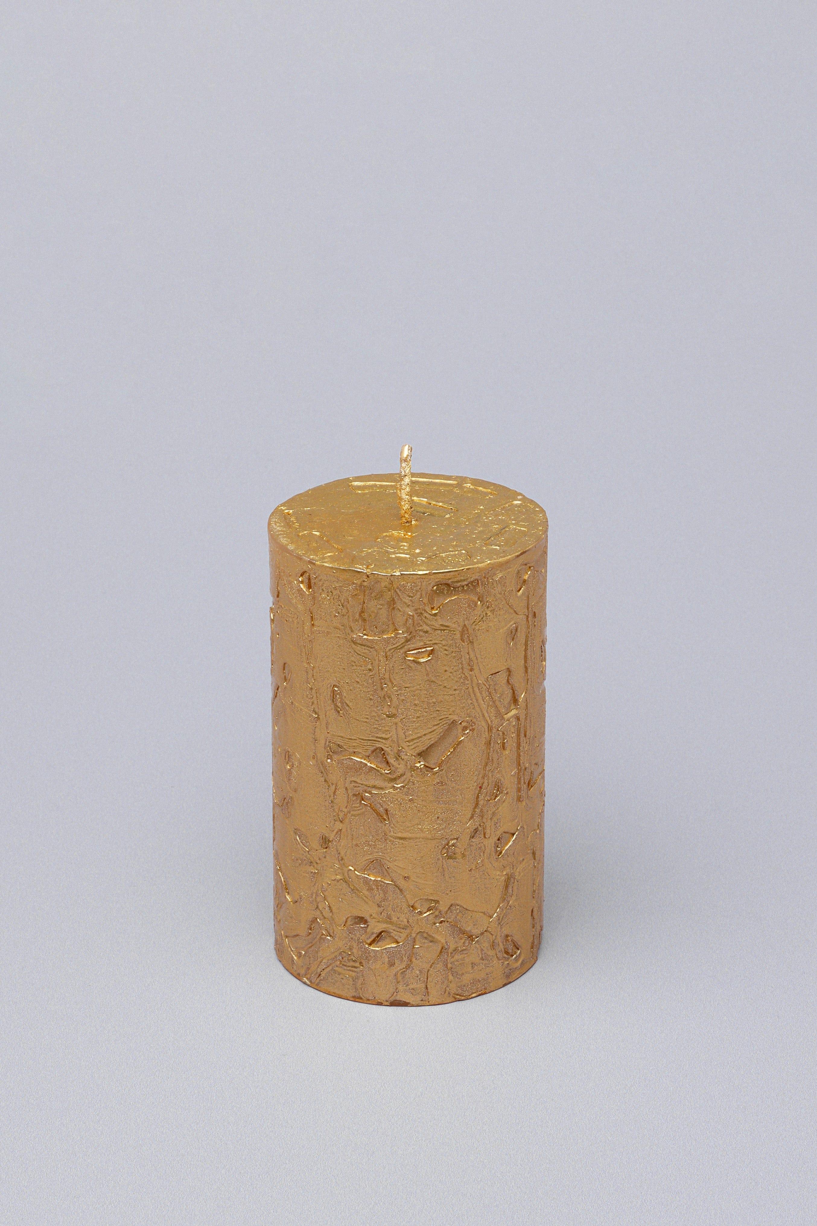 Adelle Aurelia Gold Signature Waxwork Pillar Candle in Warm Gold - G Decor
