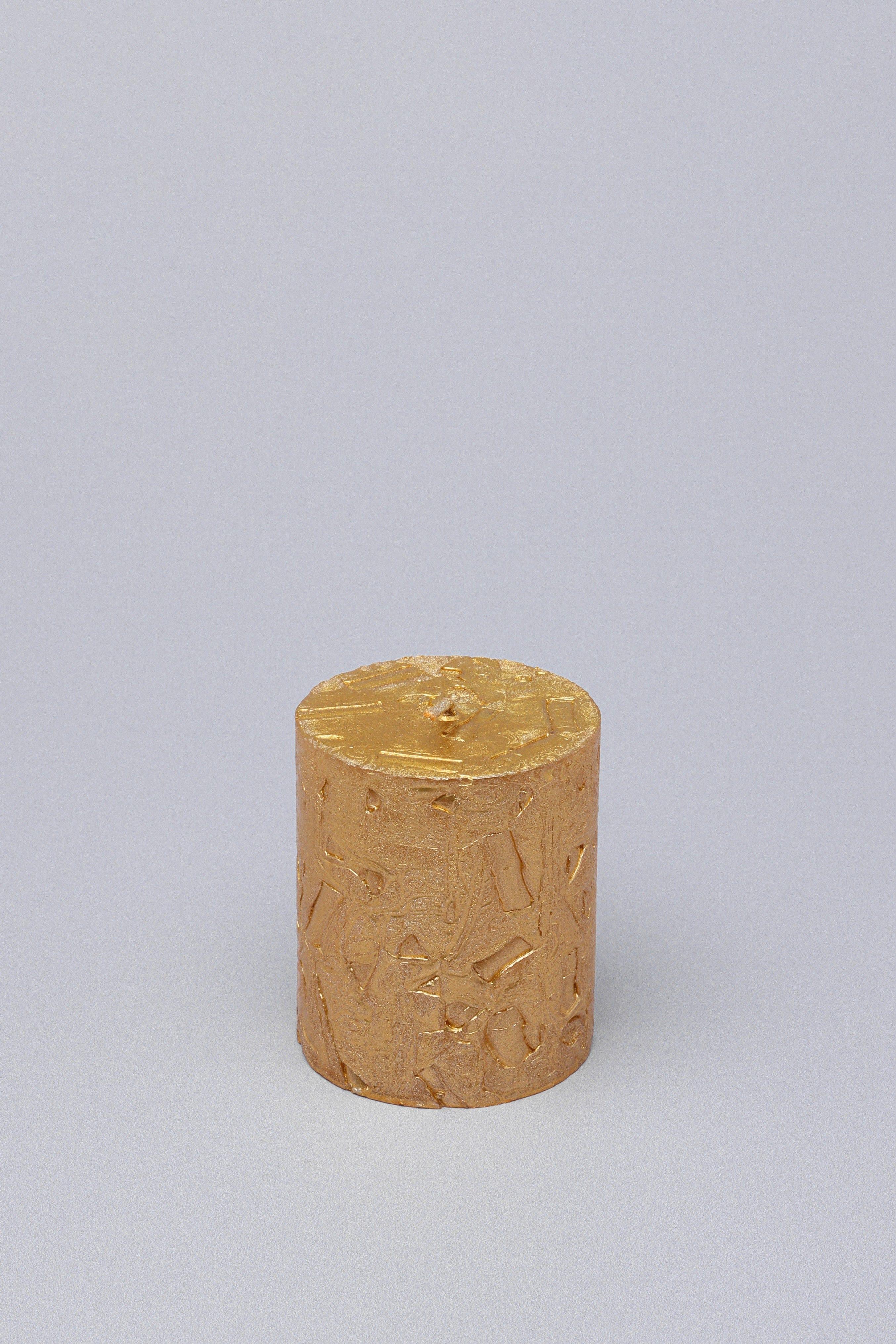 Adelle Aurelia Gold Signature Waxwork Pillar Candle in Warm Gold - G Decor