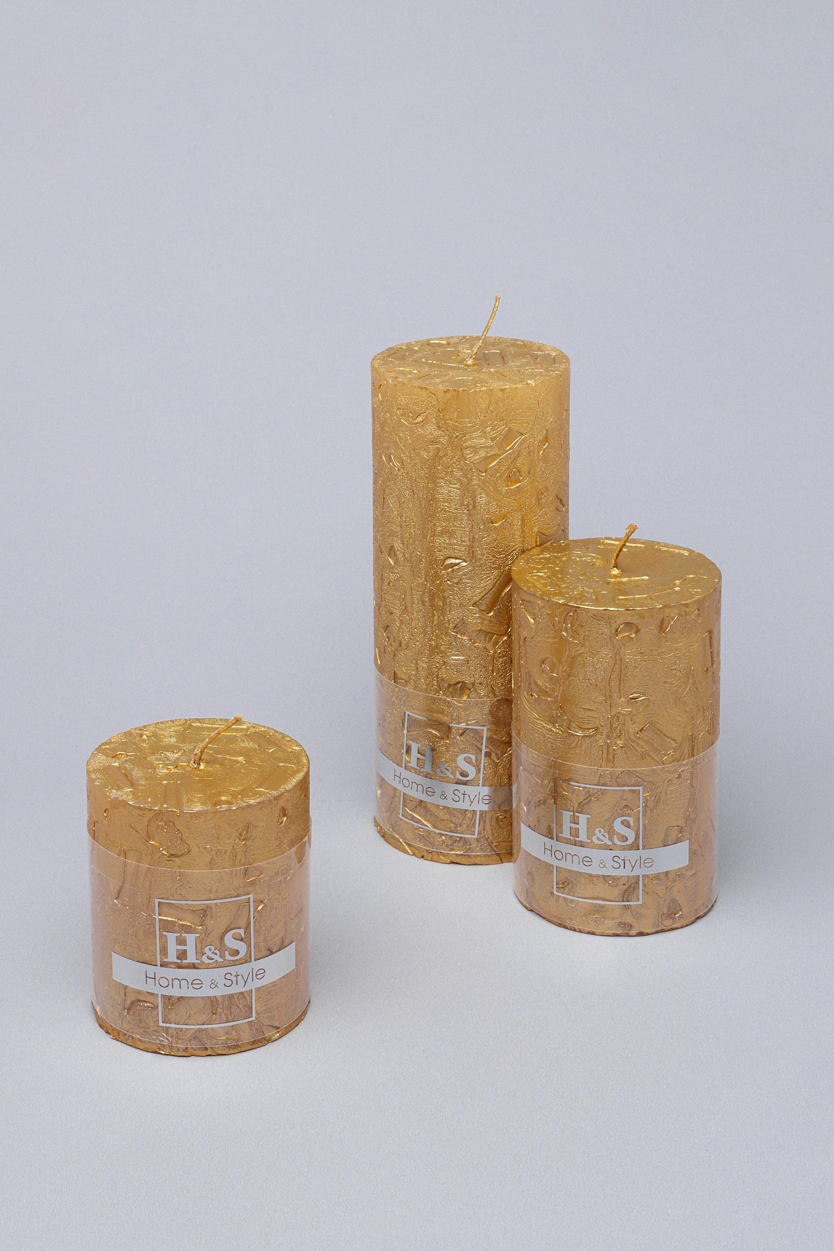 Adelle Aurelia Gold Signature Waxwork Pillar Candle in Warm Gold - G Decor