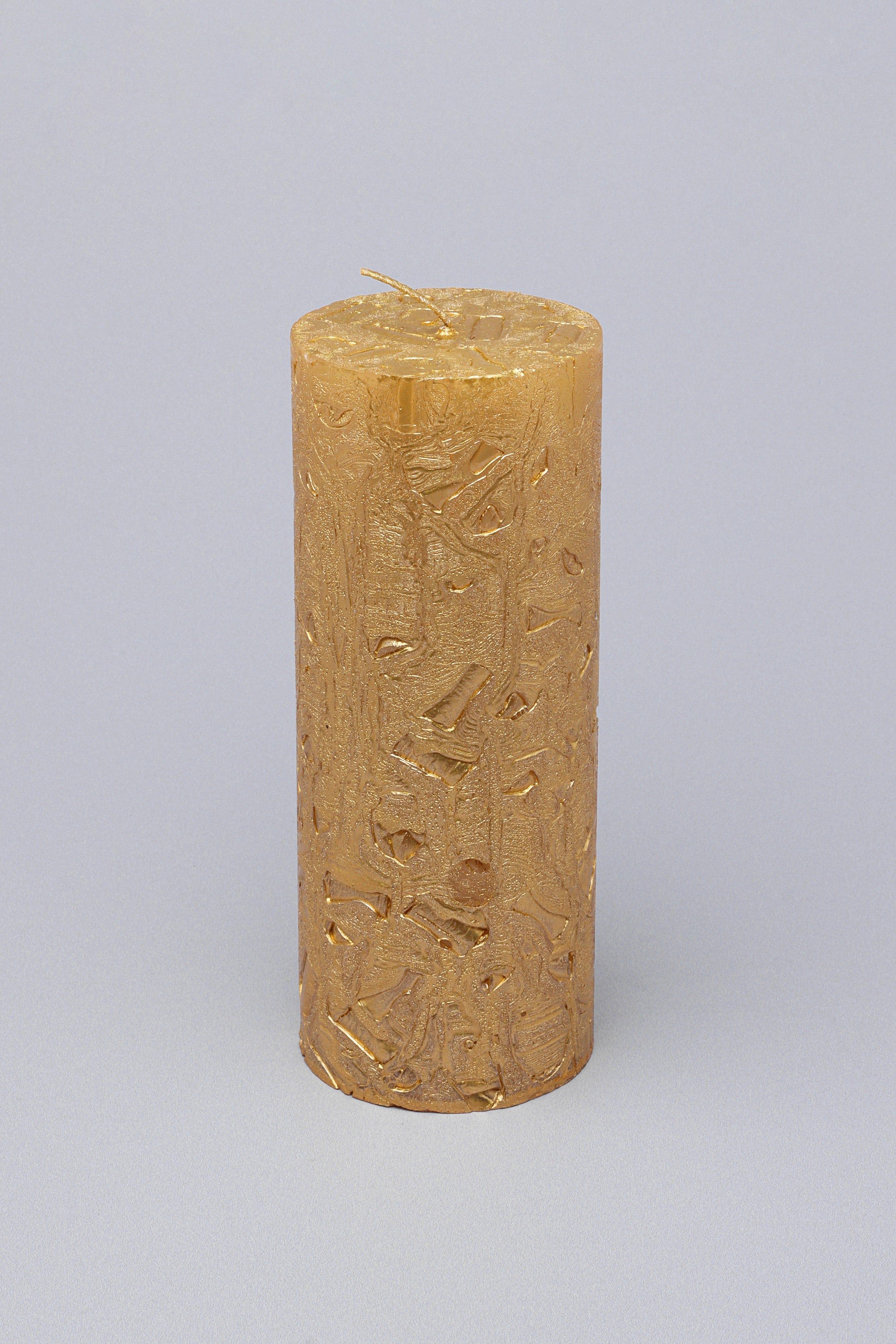 Adelle Aurelia Gold Signature Waxwork Pillar Candle in Warm Gold - G Decor