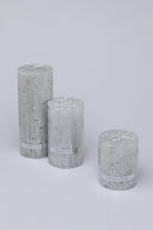 Adelle Silver Veil Signature Waxwork Pillar Candle in Frosted Grey — close-up view, G Decor