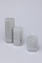 Adelle Silver Veil Signature Waxwork Pillar Candle in Frosted Metallic Grey - G Decor