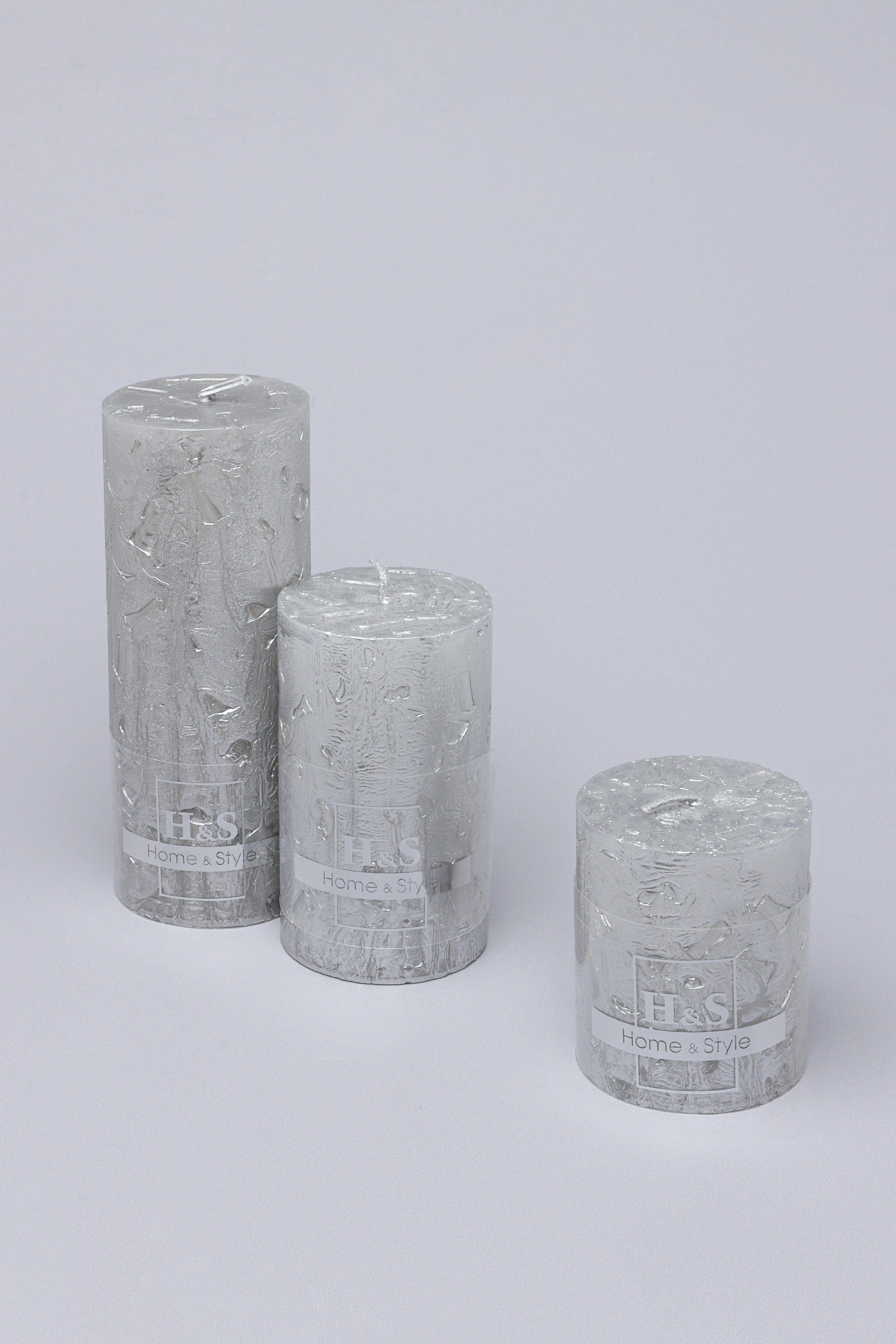 Adelle Silver Veil Signature Waxwork Pillar Candle in Frosted Metallic Grey - G Decor