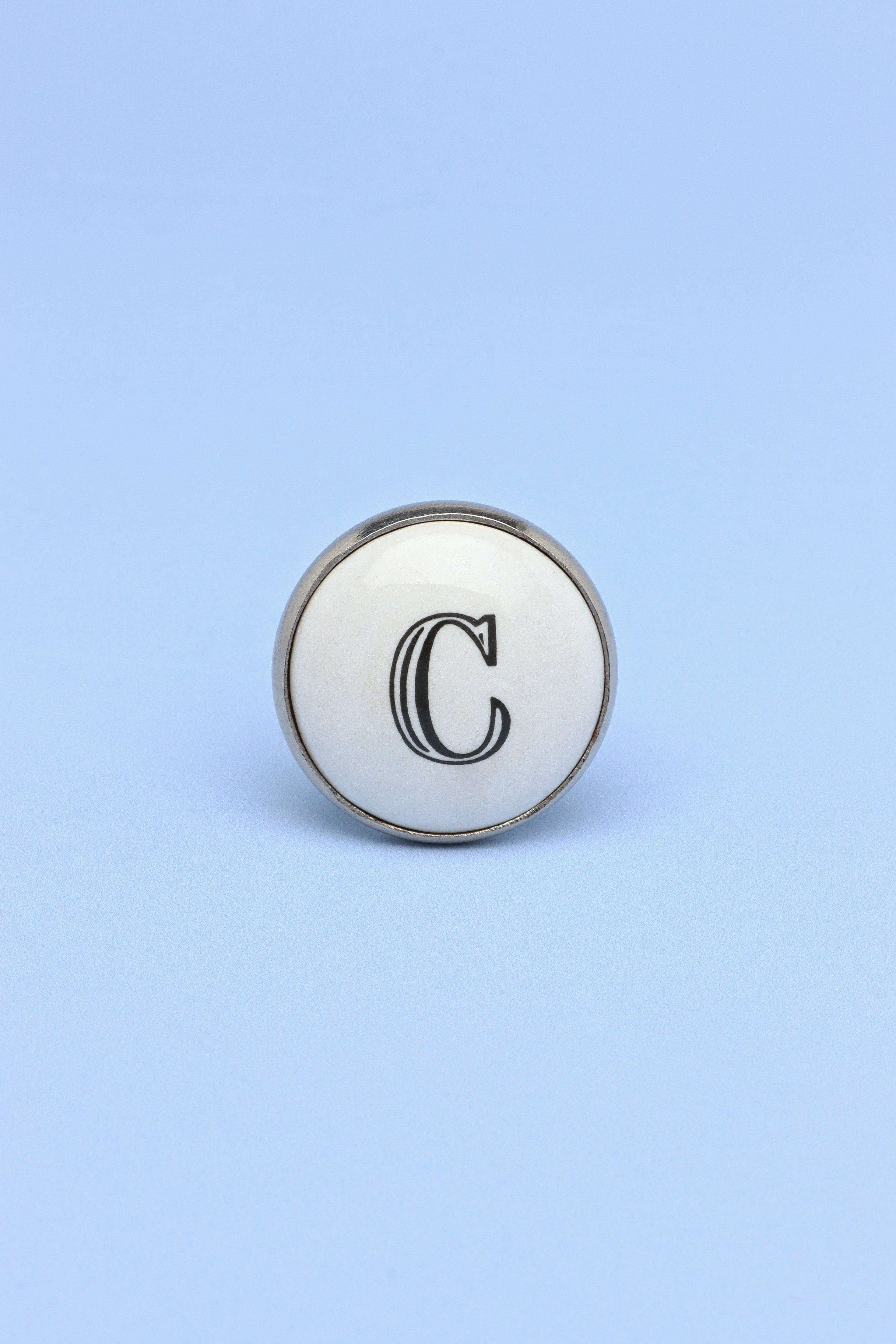 Alphabet Monogram White Ceramic Door Knob, Handle - G Decor