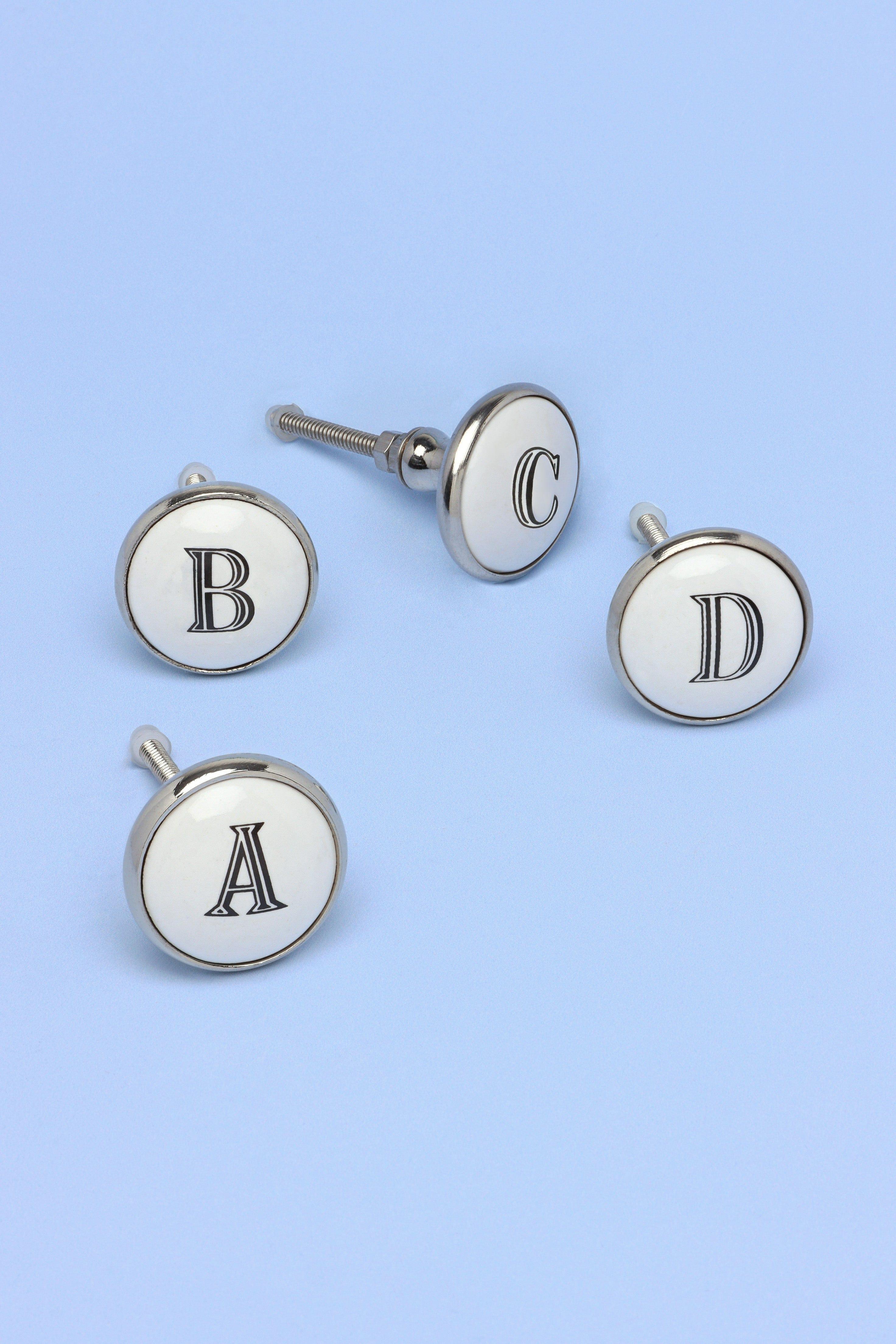 Alphabet Monogram White Ceramic Door Knob, Handle - G Decor