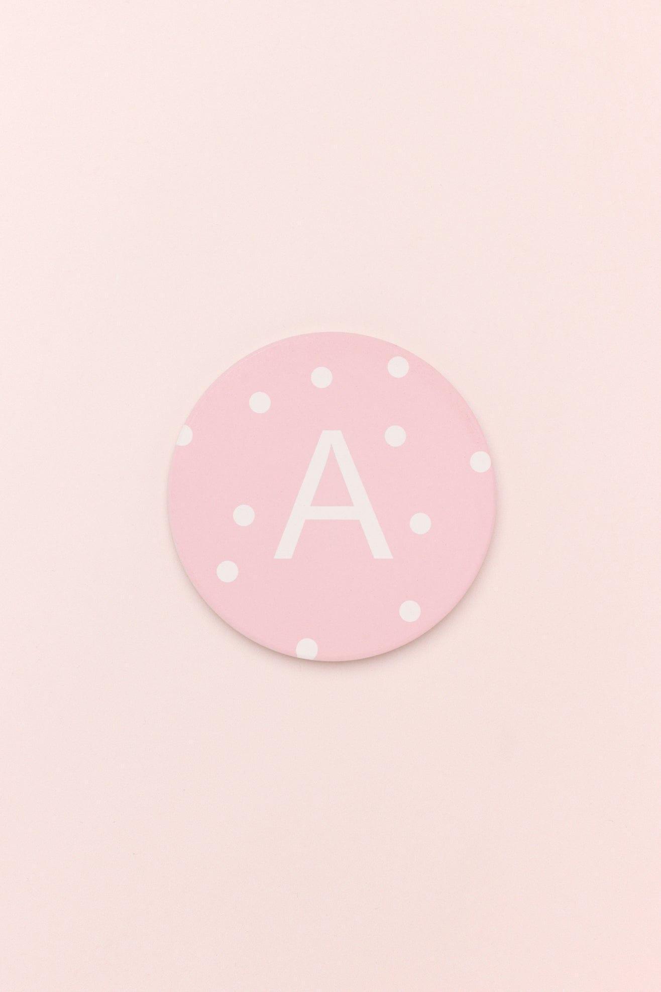 Alphabet Personalized Initials Ceramic White Polka Dot Anti Slip Cork Base Mug Cup Coaster - G Decor