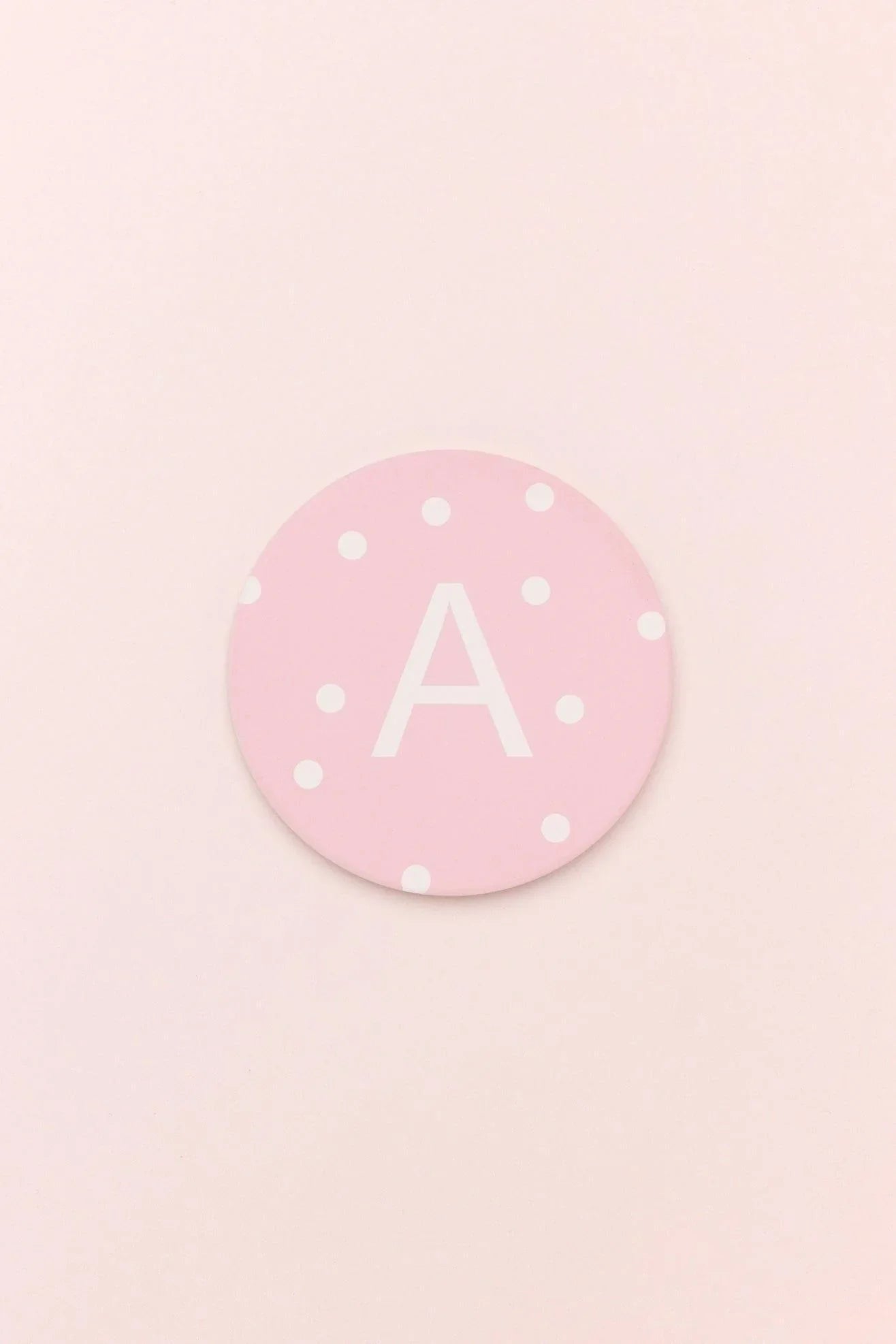 Personalised White Polka Dot Monogram Ceramic Coaster with Cork Base — lifestyle view, G Decor