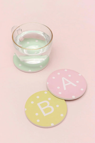 Personalised White Polka Dot Monogram Ceramic Coaster with Cork Base