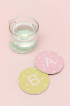 Alphabet Personalized Initials Ceramic White Polka Dot Anti Slip Cork Base Mug Cup Coaster - G Decor