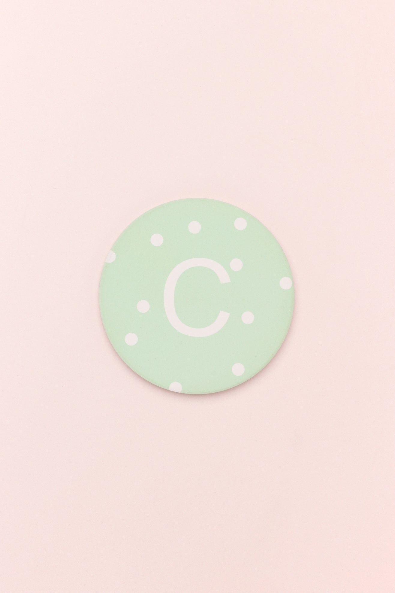 Alphabet Personalized Initials Ceramic White Polka Dot Anti Slip Cork Base Mug Cup Coaster - G Decor