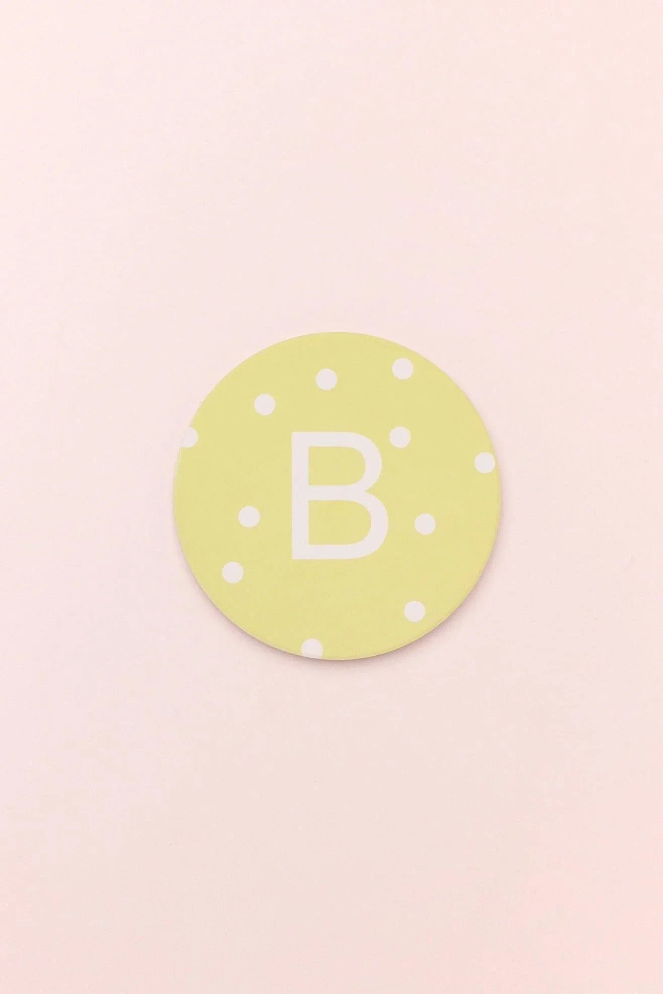 Personalised White Polka Dot Monogram Ceramic Coaster with Cork Base — close-up view, G Decor