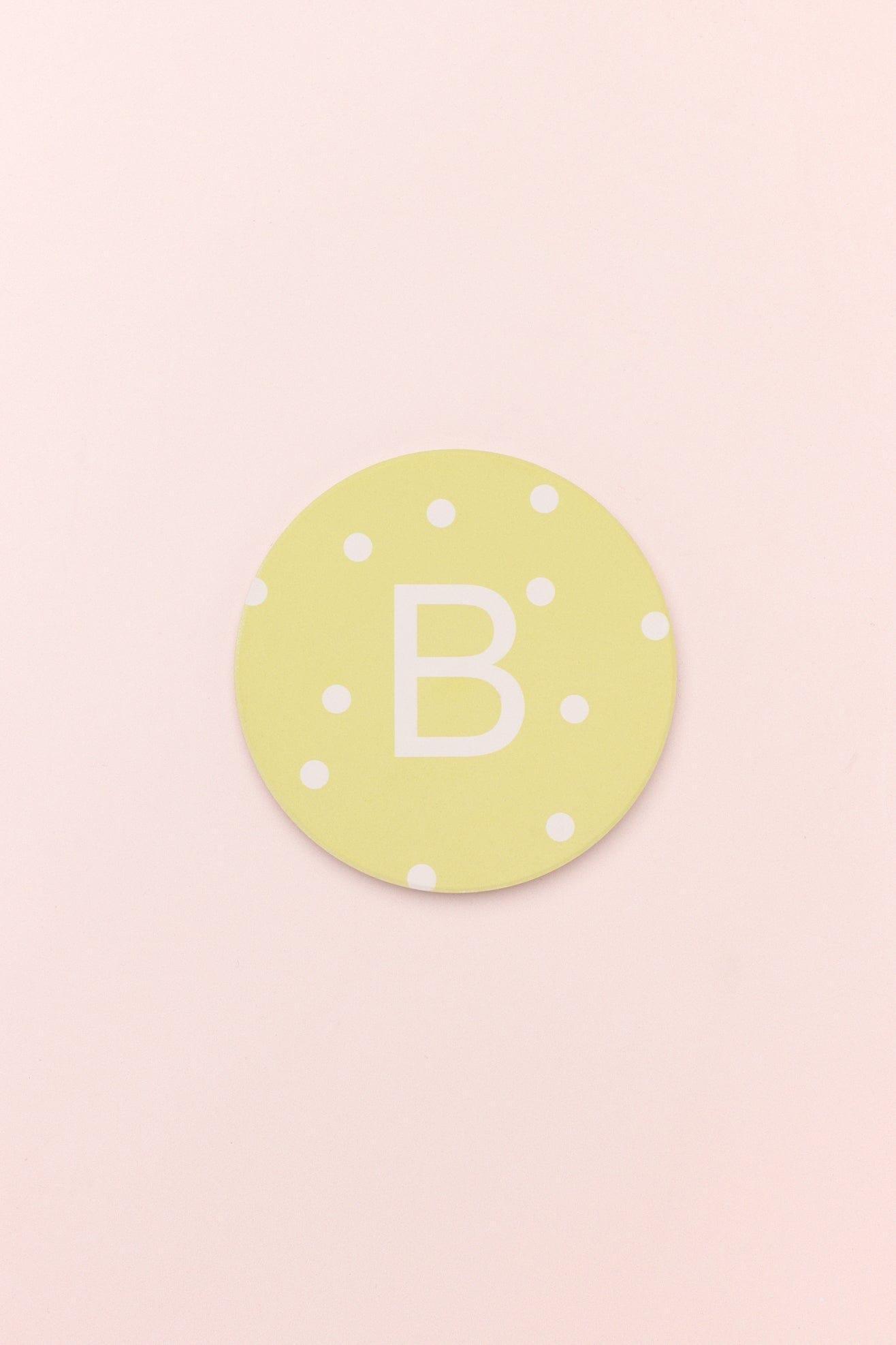 Alphabet Personalized Initials Ceramic White Polka Dot Anti Slip Cork Base Mug Cup Coaster - G Decor