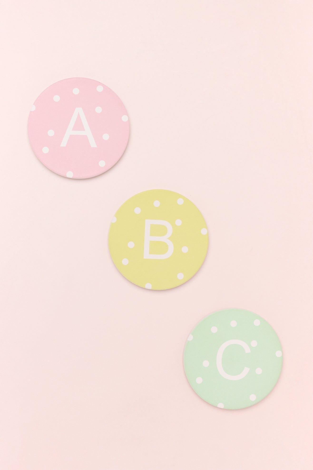 Alphabet Personalized Initials Ceramic White Polka Dot Anti Slip Cork Base Mug Cup Coaster - G Decor