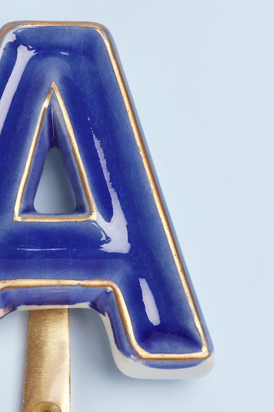 G Decor All Hooks Alphabet Royal Blue Crackle Glazed Hooks In Antique Brass