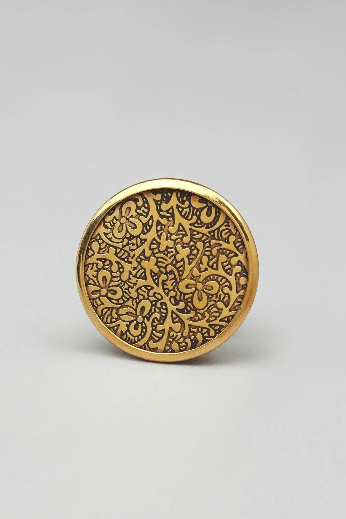 Antique Brass Honeywax Round Cabinet Pull Knob — lifestyle view, G Decor