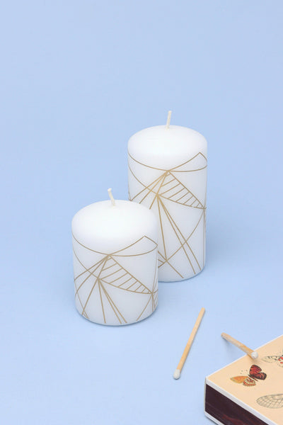 Gdecorstore Candles & Candle Holders White / Set Aria Geometric Glitter Elegant Pillar Candle