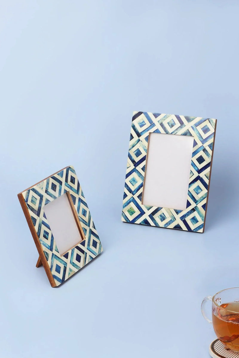 Azura Blue Argyle Photo Frame