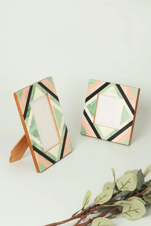 Bilderrahmen aus Perlmutt und Marmor, Mosaikdesign, Pastell-Rouge