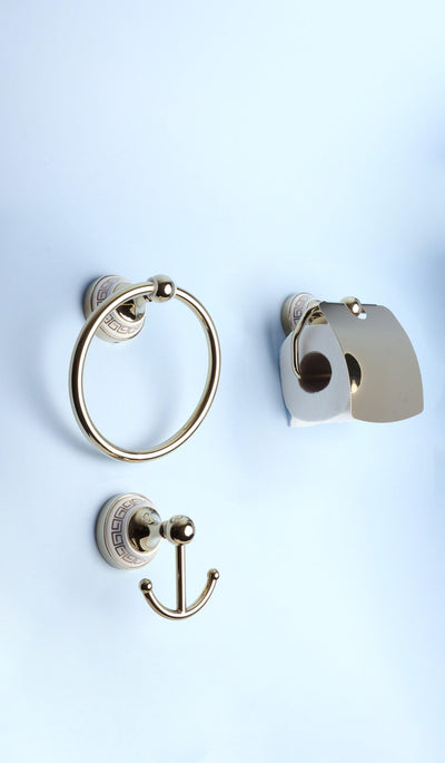 Gdecorstore Bathroom Brass Bathroom Accessories - Towel Ring Holder, Toilet Roll Holder, Towel Robe Hook