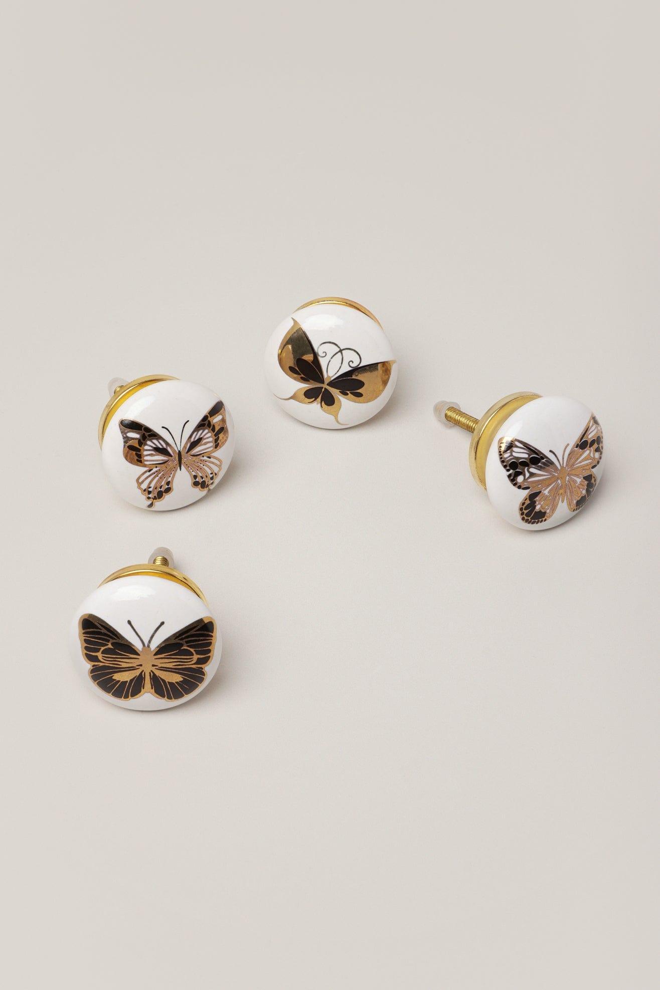 G Decor Cabinet Knobs & Handles Butterfly Design Handmade Ceramic Brass Door Pull Knobs