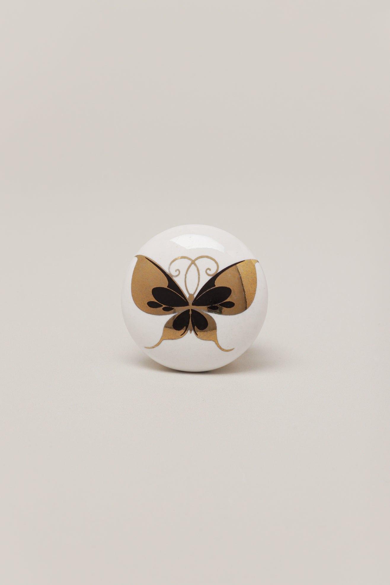 G Decor Cabinet Knobs & Handles Butterfly Design Handmade Ceramic Brass Door Pull Knobs