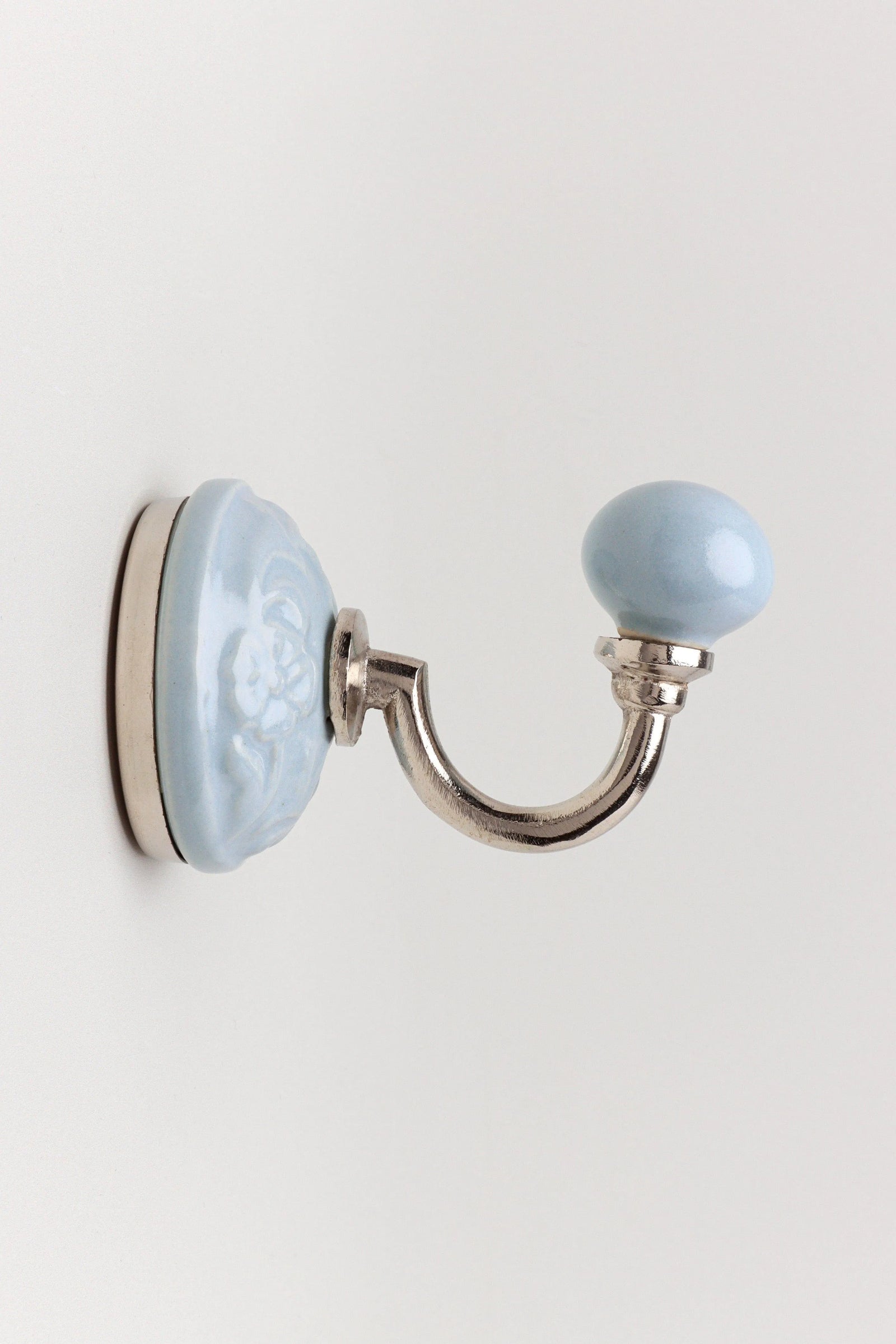 Cambridge grey ceramic wall hook detail with chrome back plate — G Decor