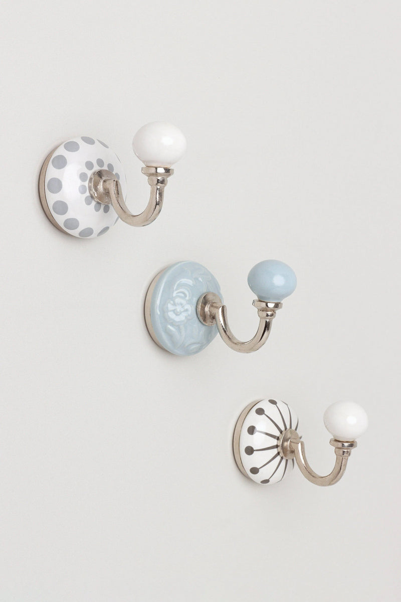 Cambridge Studio Patterned Ceramic Wall Hook with Chrome