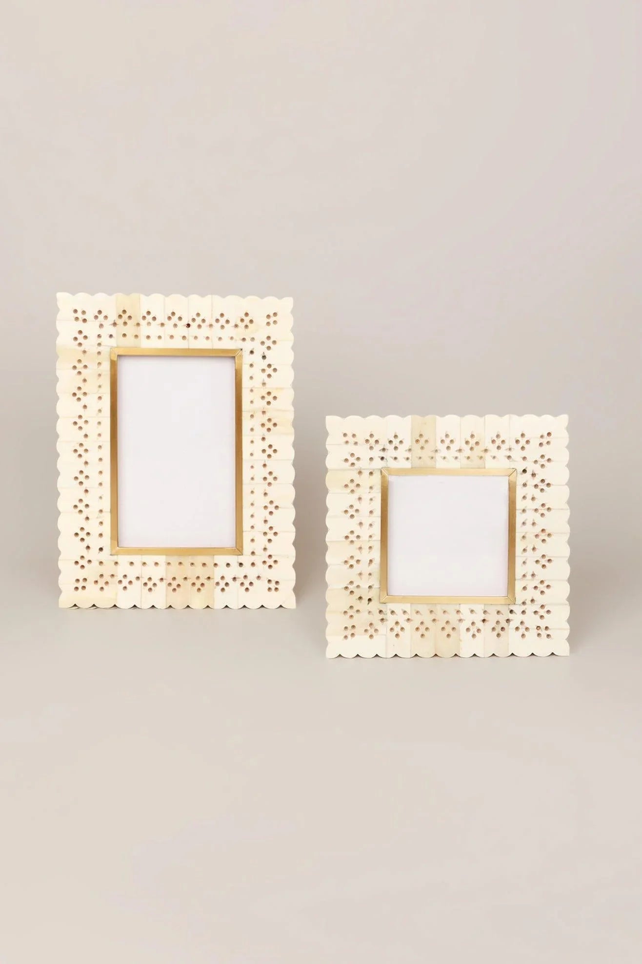 Carpathian Bone Inlay Photo Frame in Brass and Floral — alternate view, G Decor