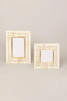 Carpathian Bone Inlay Photo Frame in Brass and Floral — alternate view, G Decor