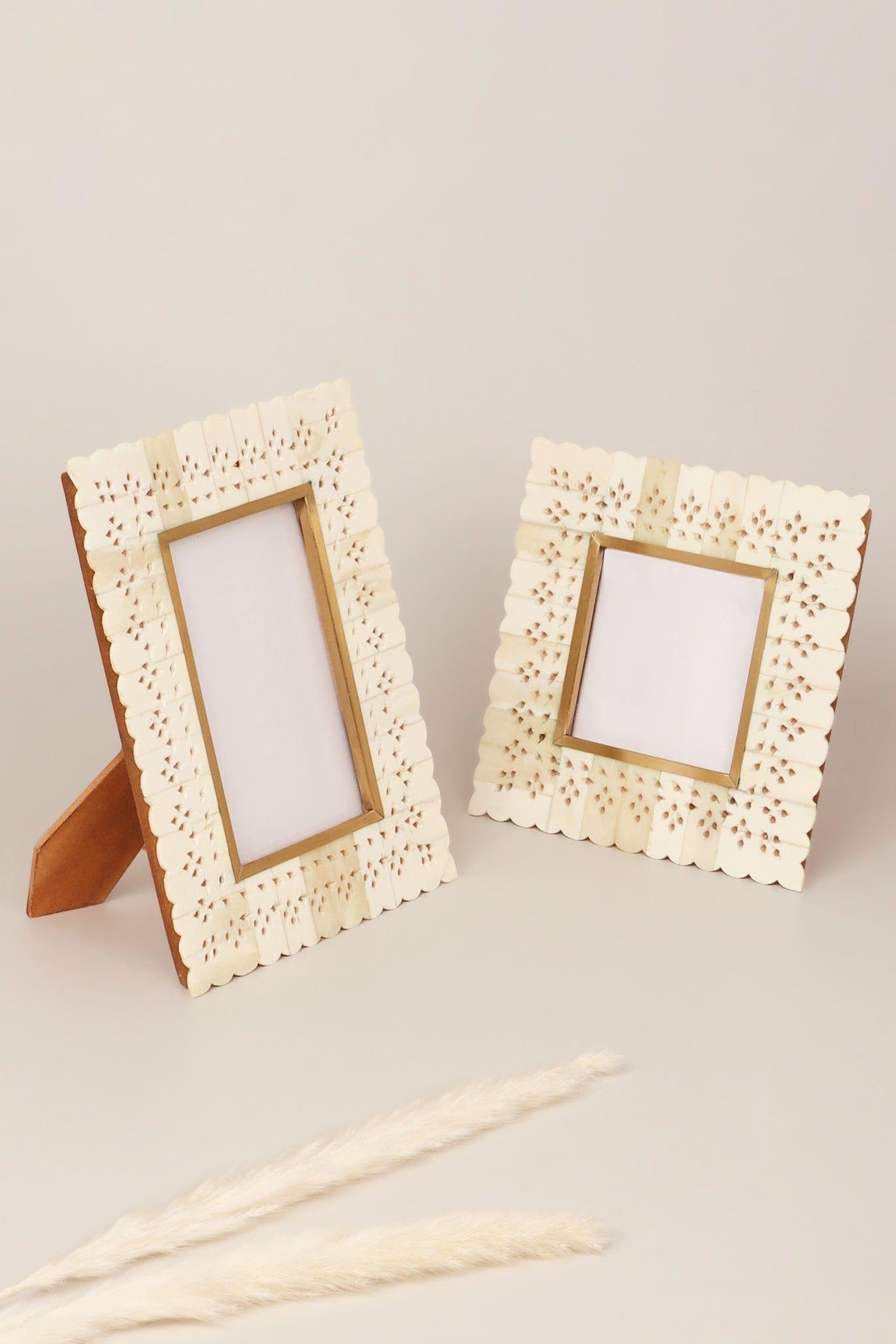 Carpathian Handmade Brass & Bone Inlay Photo Frame Floral Picture Display - G Decor