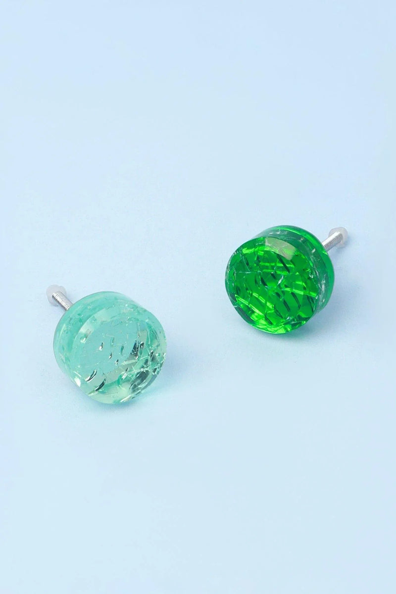 Cascadia Aurora Kristall Crackle Spiegelglas Zugknopf Grün und Hellblau Edition