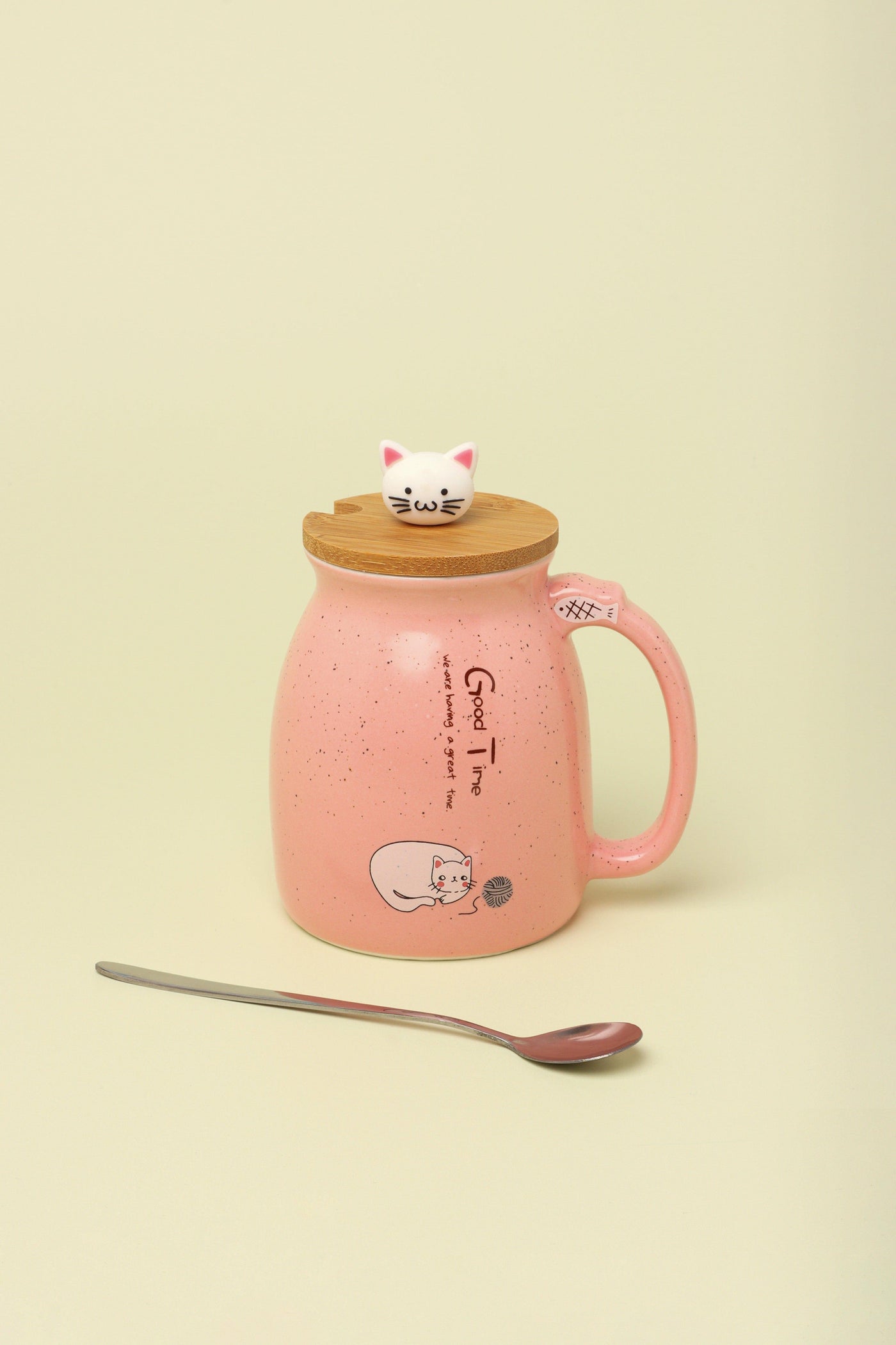 Gdecorstore Mugs and Cups Pink Cat Mugs Cute Pastel Ceramic Coffee Tea Cup with Lid And Spoon