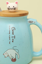Cat Mugs Cute Ceramic Coffee Tea Cup With Lid And Spoon - G Decor